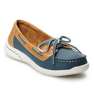 Croft & Barrow Adagio Ortholite Loafers Women 8.5 M Boat Shoes Blue Tan Casual